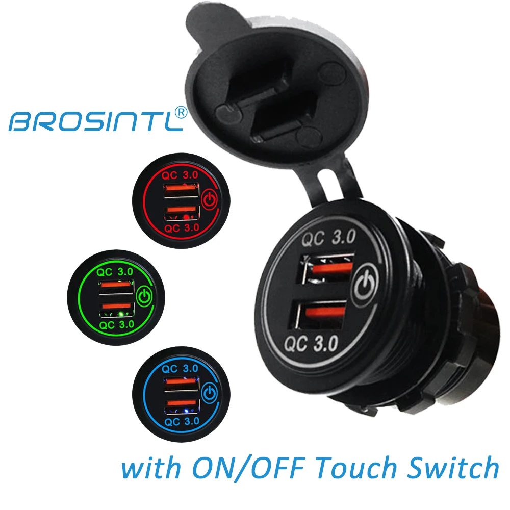 BROSINTL BC028KB | Quick Charge QC 3.0 12V 24V Car Bus Coach Power ON OFF Touch Switch Fast Dual Port QC3.0 USB Charger Socket