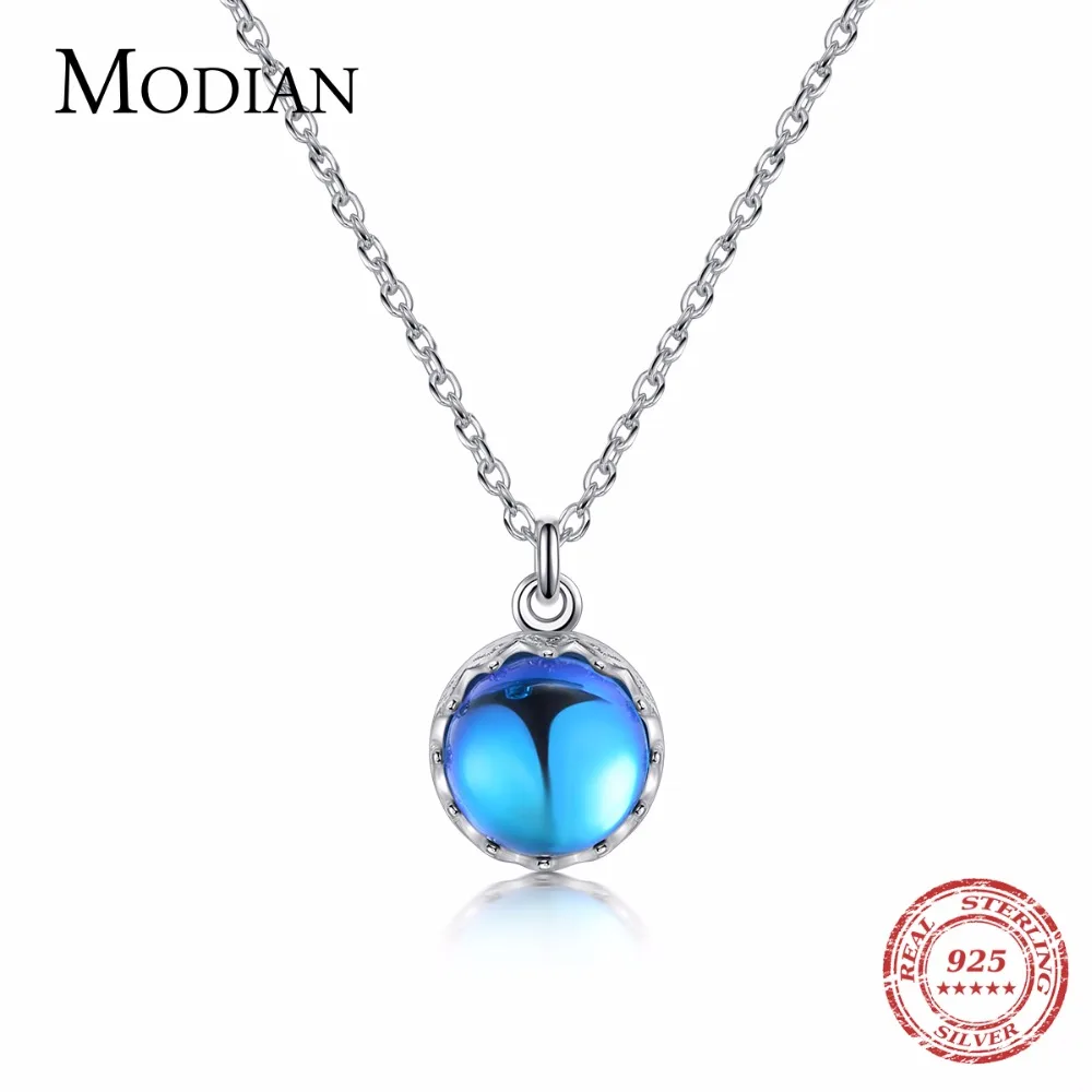 

Modian Trendy 100% 925 Sterling Silver Blue Crown Crystal Sparkling Necklace For Women Classic Swing Ball Pendant Silver Jewelry