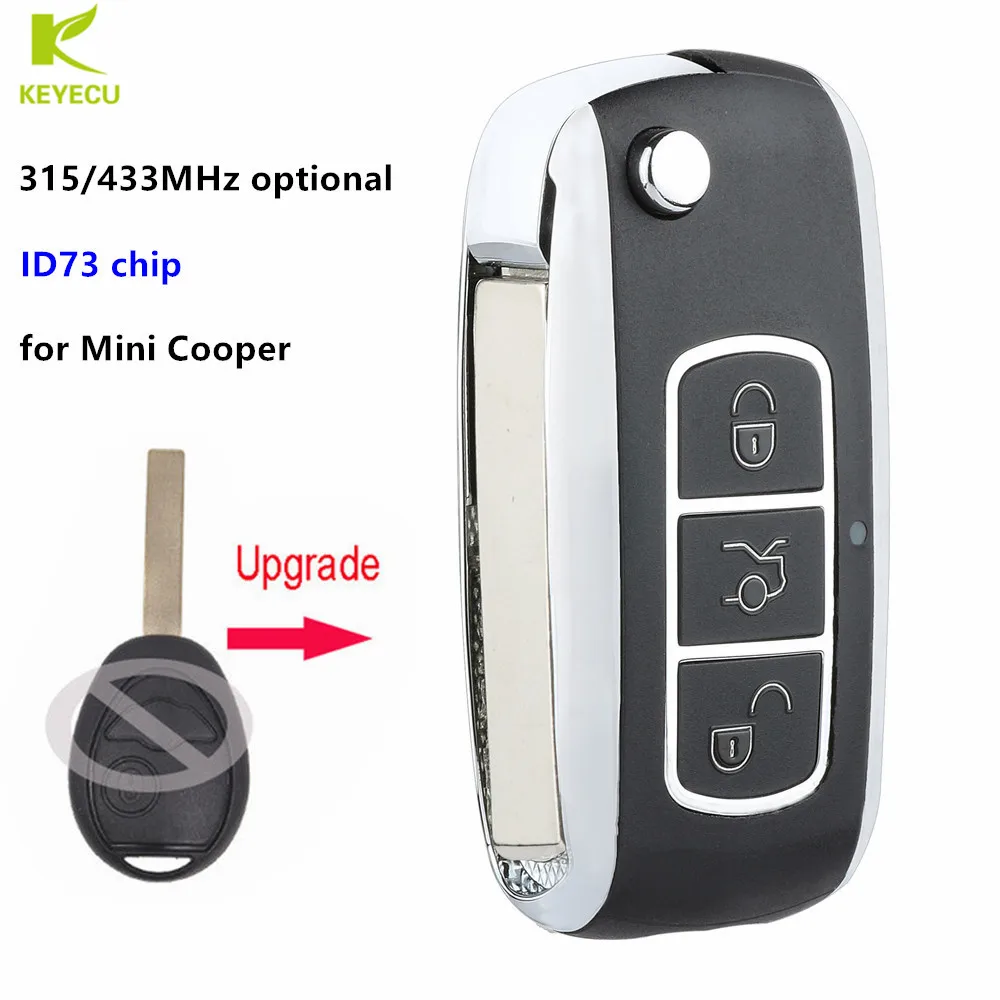 

KEYECU New Replacement Upgraded Flip Remote Car Key Fob 315/433MHz Optional ID73 for BMW Mini Copper R50 R53 2002-2005