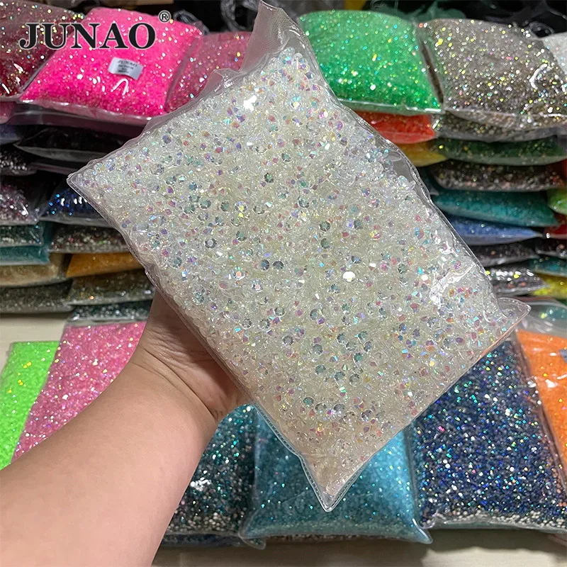 JUNAO 2mm 3mm 4mm 5mm 6mm Transparent AB Nail Rhinestones Resin Flatback Glue On Crystal Glitters Gems for Clothing Decorations