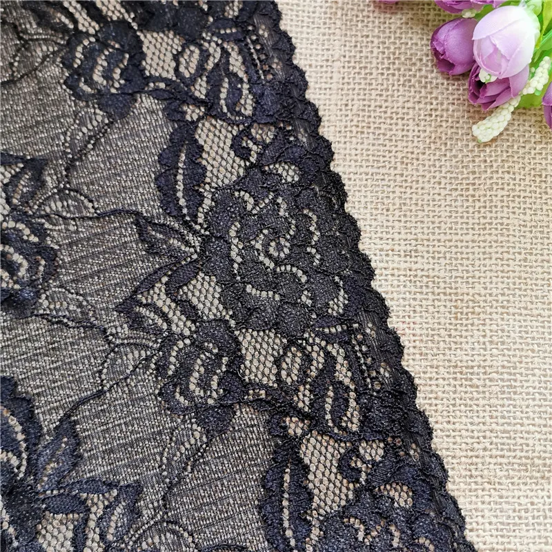 17CM Elastic Tulle Mesh Lace African Fabric Ribbon For Dresses Decoration Black Large Edge Couture Materiel Accessoires E1792