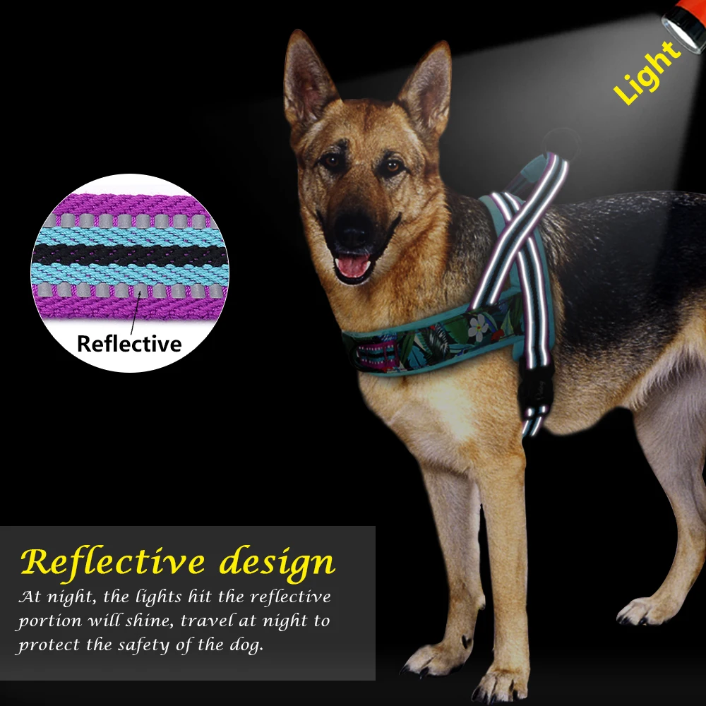 Reflective Dog Harness Nylon Soft Padded Pet Vest Warm Winter Dogs Harnesses Colorful Print Pitbull Small Large Dogs With Handle