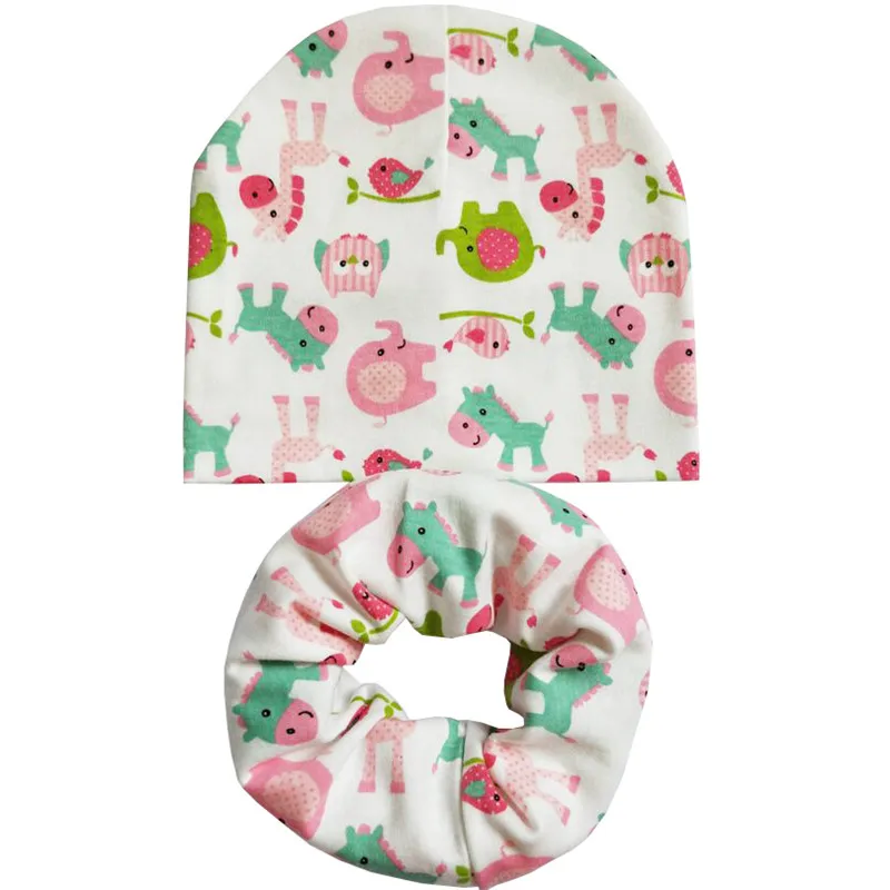 New Winter Children Scarf Hat Sets Cartoon Dinosaur Baby Head Cover Spring Warm Neck Collar Kids Beanies Set Cotton Children Hat