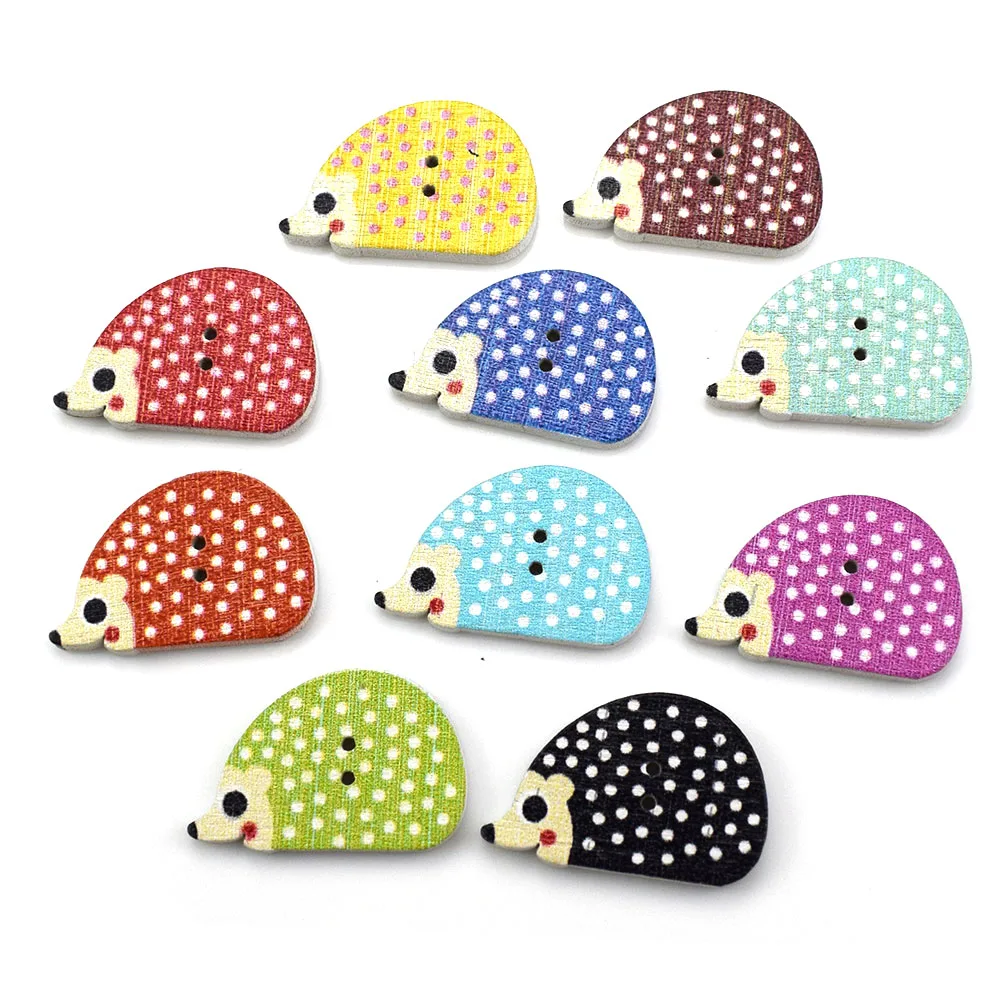 300PCS Hedgehog Dipinto di Legno Decorativo Bottoni Casuale Misto Scrapbooking Del Mestiere Animale 2 Fori In Legno Dipinto di Cucito Pulsante