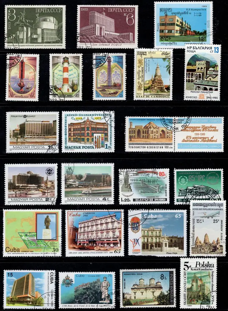 50Pcs/Lot Building House Stamp Topic All Different From Many Countries NO Repeat Postage Stamps with Post Mark for Collecting