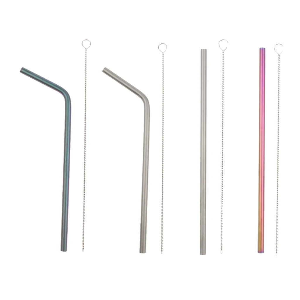 Strong Ultralight Titanium Drinking Straw with Cleaning Brush Bent and Straight 2 Shape Optional