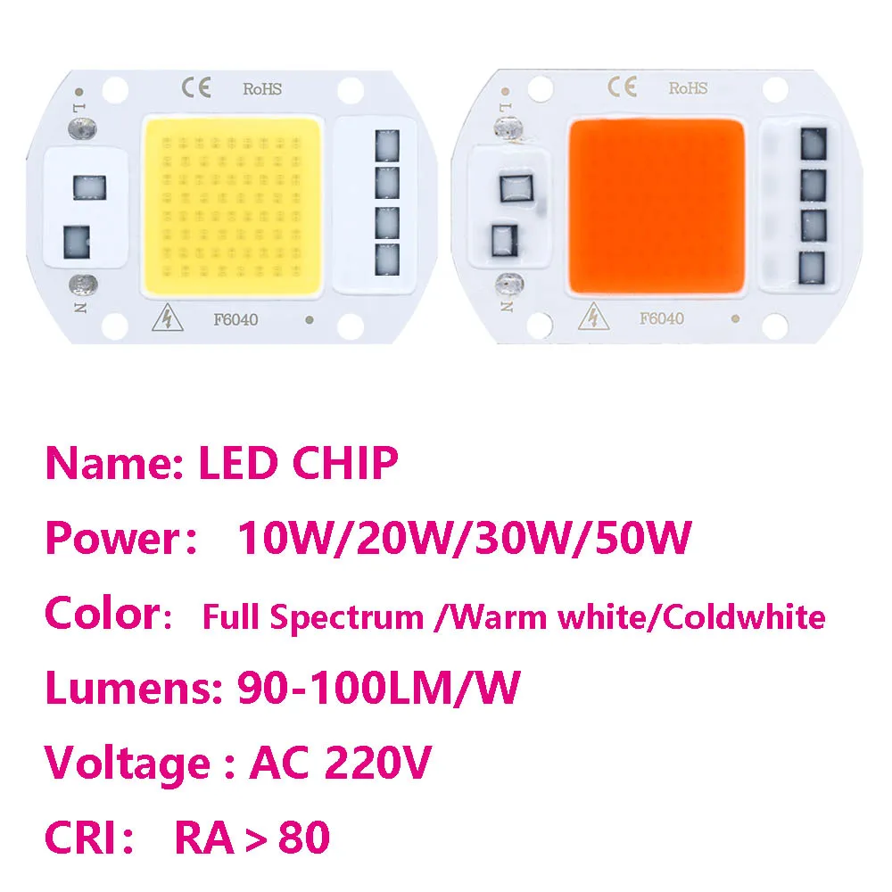 Imagem -05 - Chip Led de Espectro Completo para Crescimento Vegetal Lâmpada Chip Luz de Inundação sem Necessidade de Driver 220v 50w 30w 20w 10 Pcs