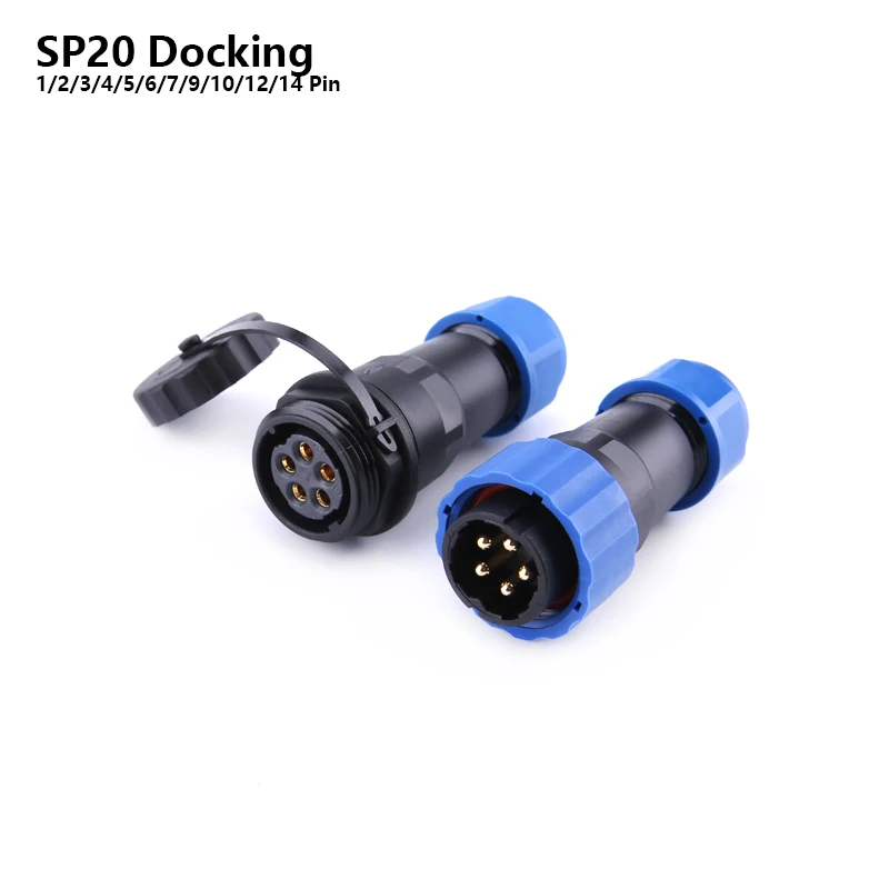 SP20 IP68 Butt TYPE Waterproof Connector 1/2/3/4/5/6/7/9/10/12/14 Pin Aviation Plug Socket Industrial Cable Electric Connectors