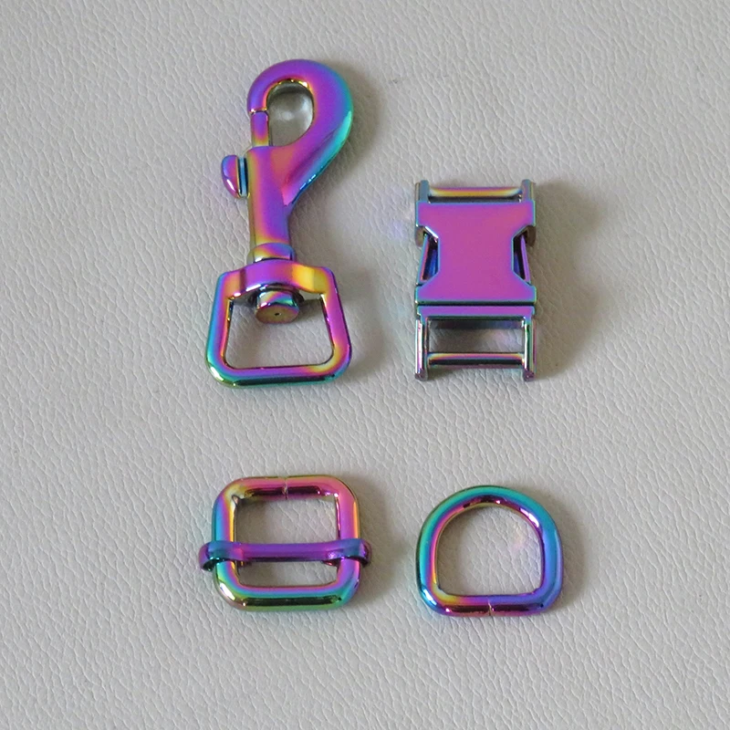 100Sets/Lot Rainbow Metal Hardware Straps Buckle Belt D Ring Spring Hook Slider For Pet Dog Collar Harness Clasp DIY Accessory