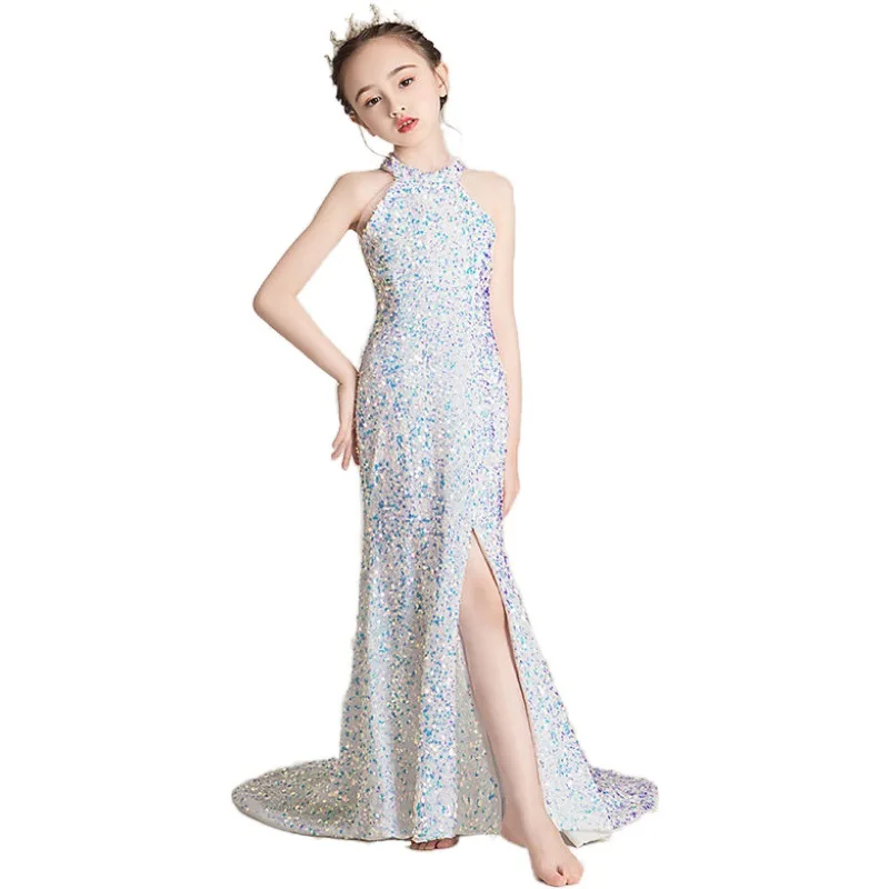 Evening Dress for Girls Kids Elegant Gowns Teen Birthday Party Dresses Children Mermaid Frocks Sexy Sequins Stitching Vestidos