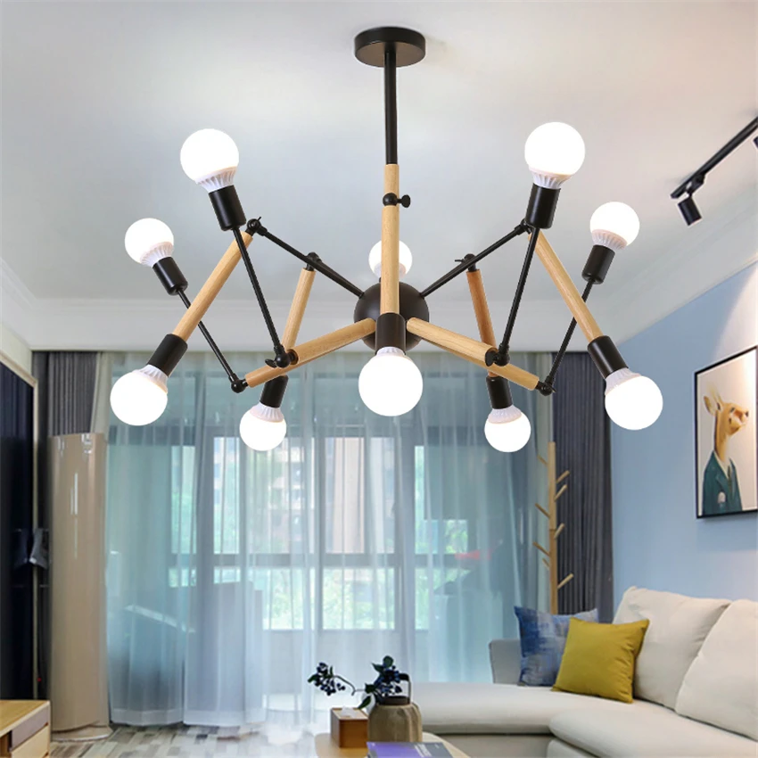 Nordic Mechanical Rocker Chandeliers Lights Industrial Living Room Bedroom Dining Lamps Retro Wood Iron Spider Hanging Lights