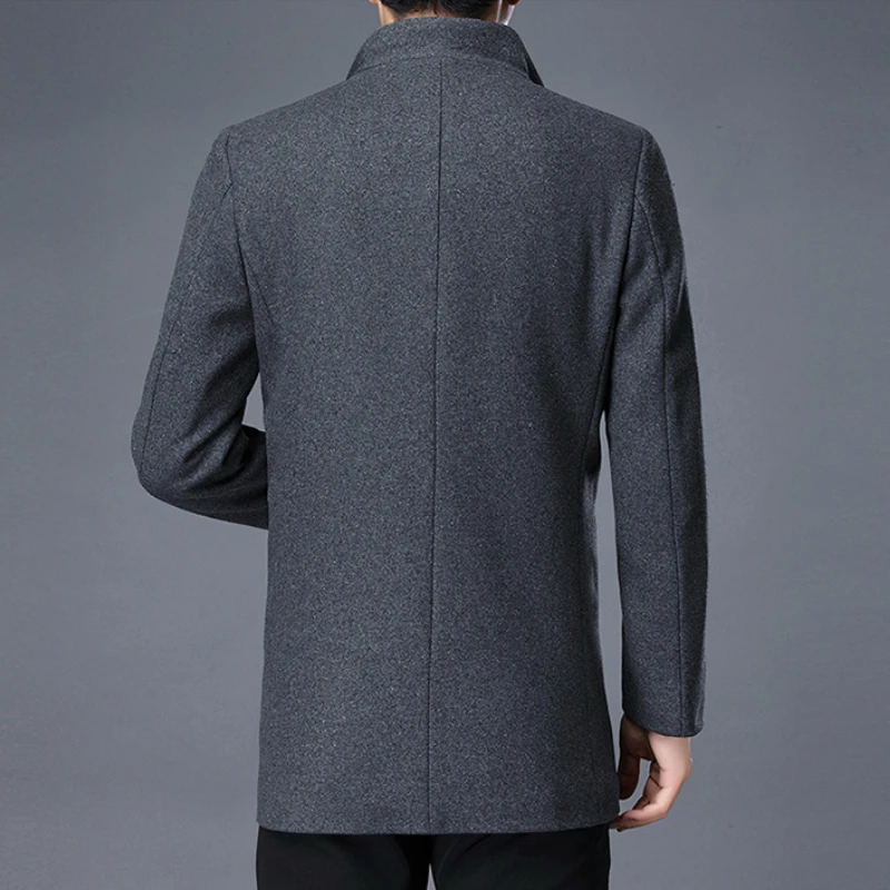 2022 Winter Wool Coat Men Thick Coats Slim Fit Stand Collar Mens Fashion Wool Blend Outwear Jackets Smart Casual Trench Coat