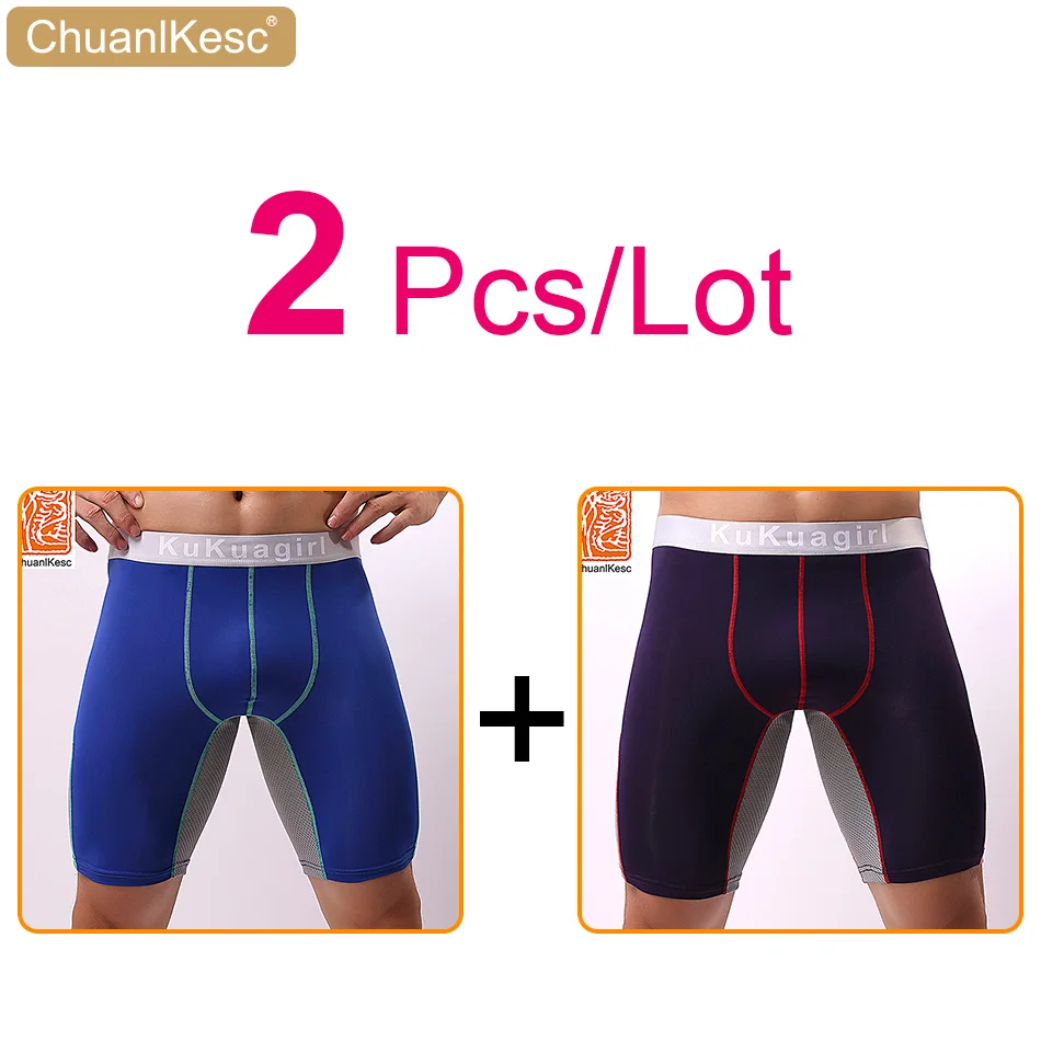 

2 Pcs/Lot Men's Boxer Pants Large Size Lengthened To Prevent Abrasion Of Legs Breathable Underwear Sports Soft Fitness Shorts