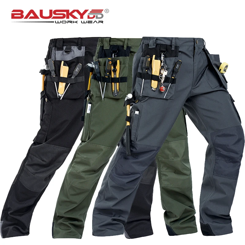 Men\'s Workwear Work Pants Tool Trousers Safety Protection Clothing Pants Multi-function Pockets Cargo Clothes