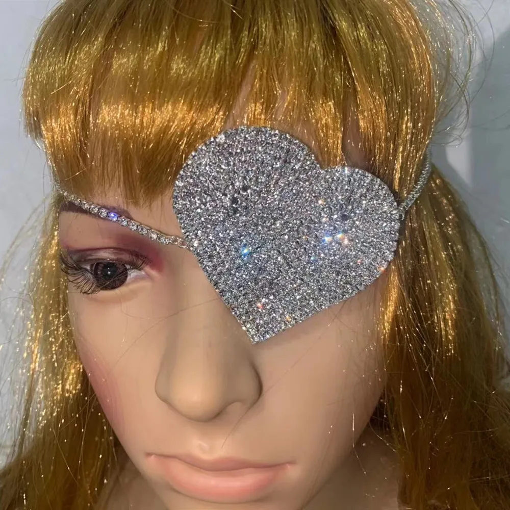 HOT Unisex Rhinestone Heart Shape Single One Eye Patch Cosplay Costumes Props Eye Mask luxury Cover Crystal Blindfold Eyepatch