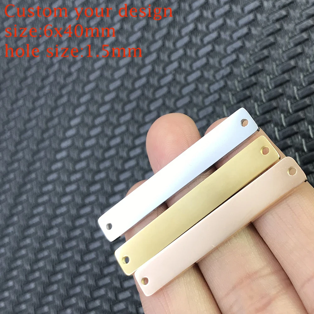 MaiLun 30 Stück Edelstahl-Rechteckverbinder, kostenlose Lasergravur, individuelles Logo oder Design, rechteckiger Anhänger, gravierbare Stange – Detail 6