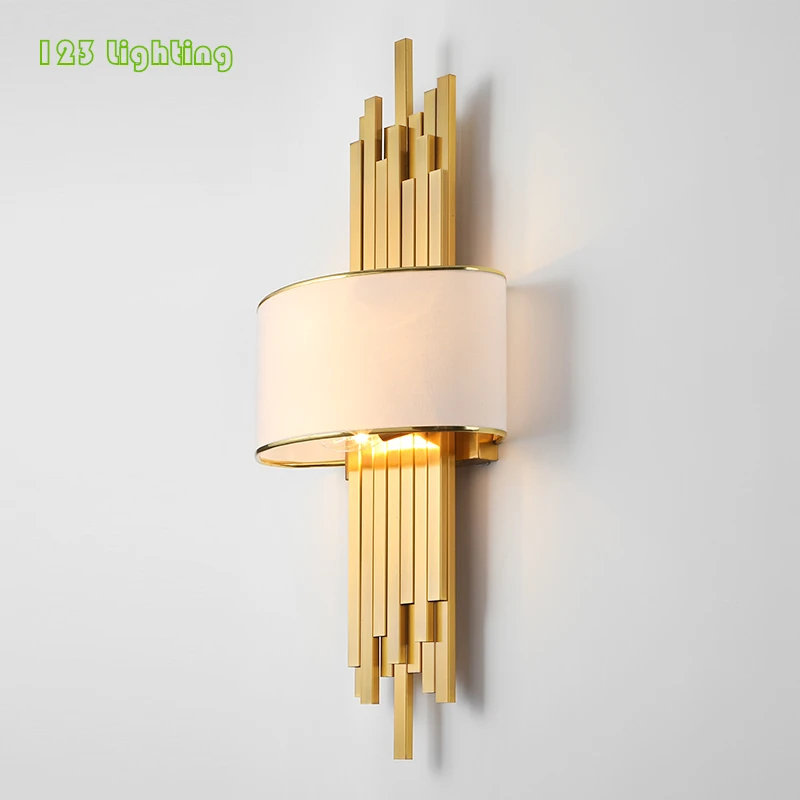 

White Black Lampshade Wall Lights Golden Tube Foyer Parlor Wall Sconce Bedroom Aisle Wall Lamps 110-260V Loft Light Fixtures