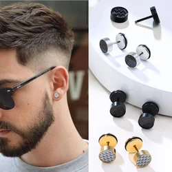 GENTLEMAN ROUND CARBON FIBER STUD EARRING STAINLESS STEEL SCREW BACK MEN JEWELRY 8MM