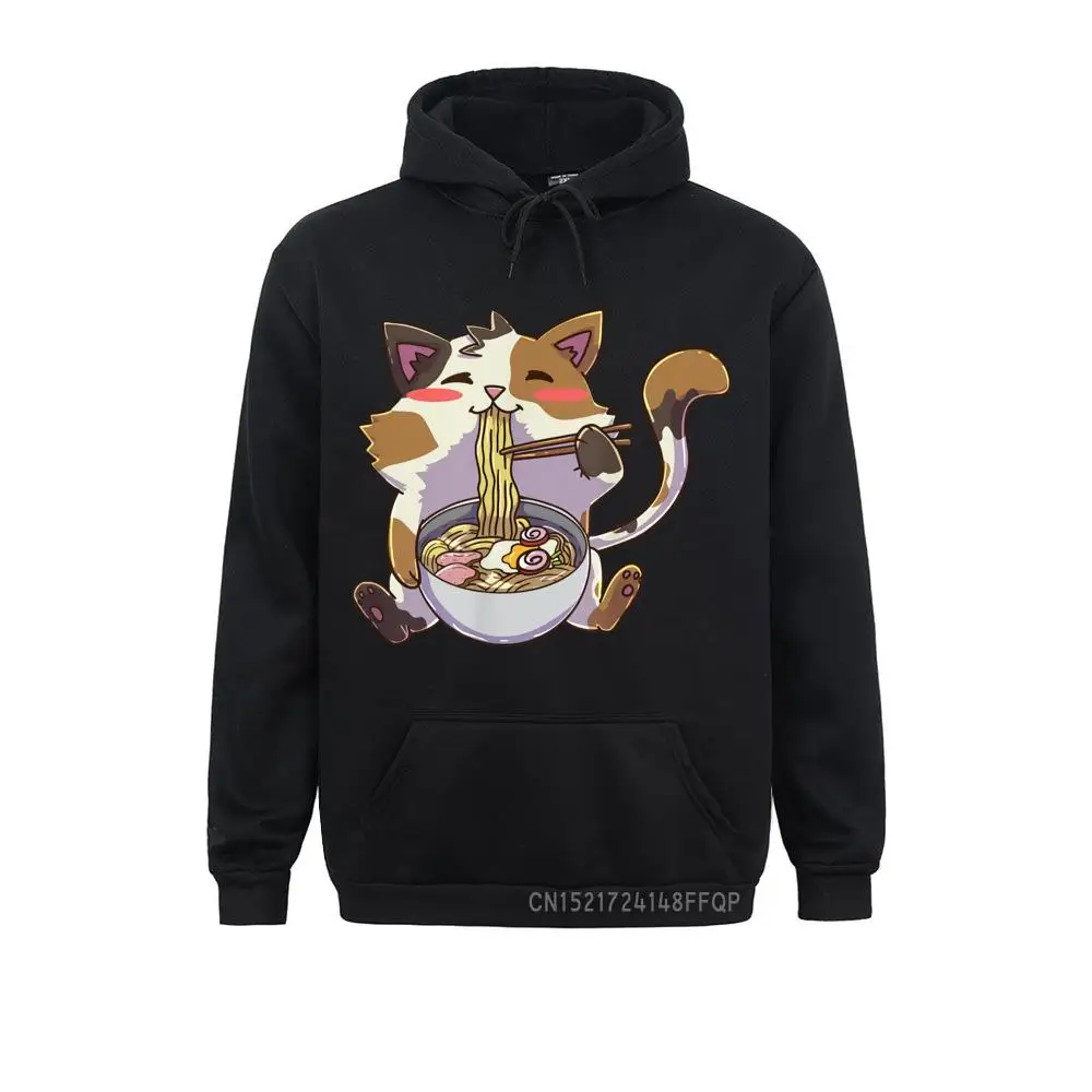 Personalized Sweatshirts Men Anime Cat Ramen Kawaii Neko Hoodie Cozy Adult Coats Winter Clothing Cat Noodle