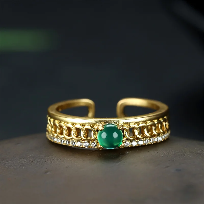 Hot Selling Natural Hand-carved Jade Refined Copper Plating 24k Inlaid Ring Fashion Jewelry Men Women  Luck Gifts