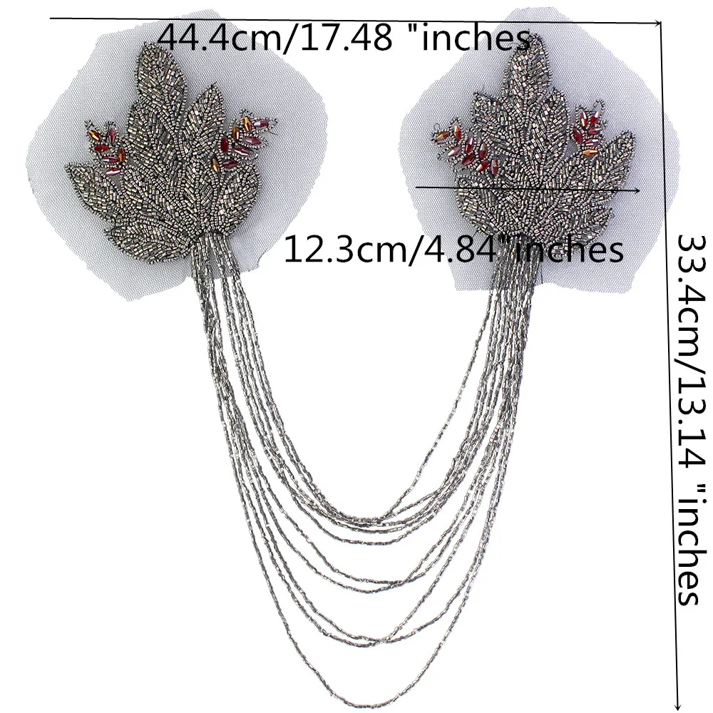 Handmade Epaulette Beading Tassel Rhinestones Crystal Floral Shoulder Epaulettes Patches Blazer Accessories 2 pieces