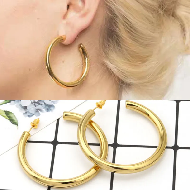 100% Stainless Steel Earring Big Thick Chunky Stud Earrings for Women Round Circle New 2021 Simple Exaggeration Fashion Jewelry