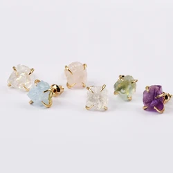 Gold Color Healing Crystal Earring Multi-kind Natural Stones Stud Earrings Claw Earrings New Gems Stone Earring for Women ZG0446