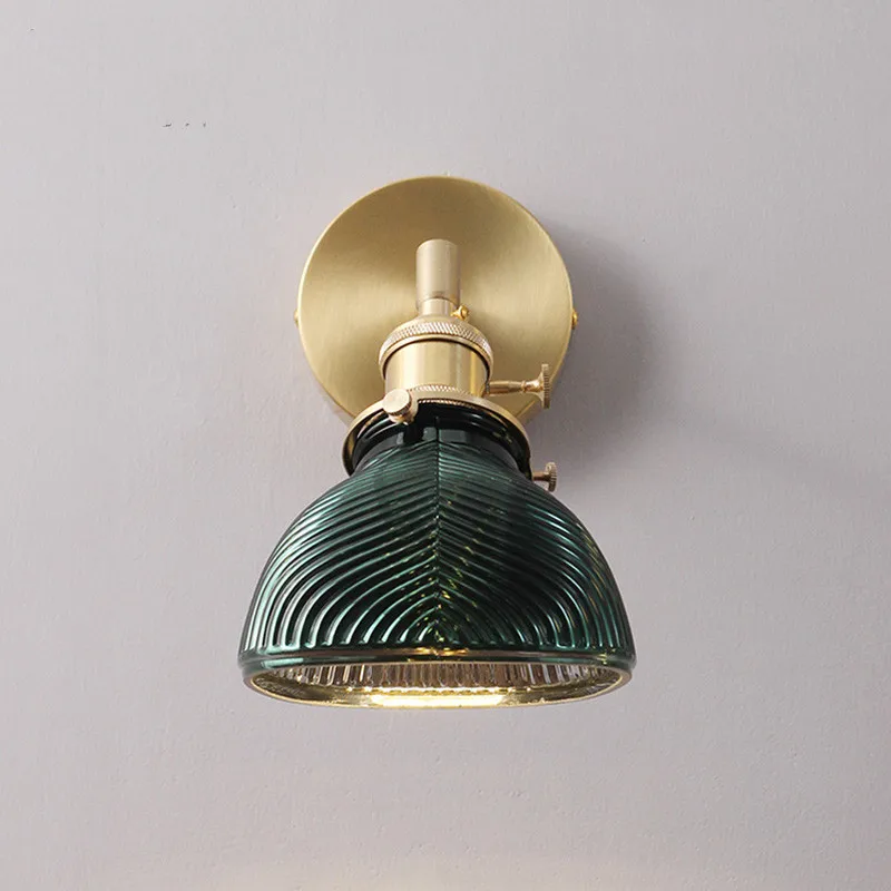 dark green leaf pattern emerald brass glass bedroom  living room bedside Nordic mirror front wall lam