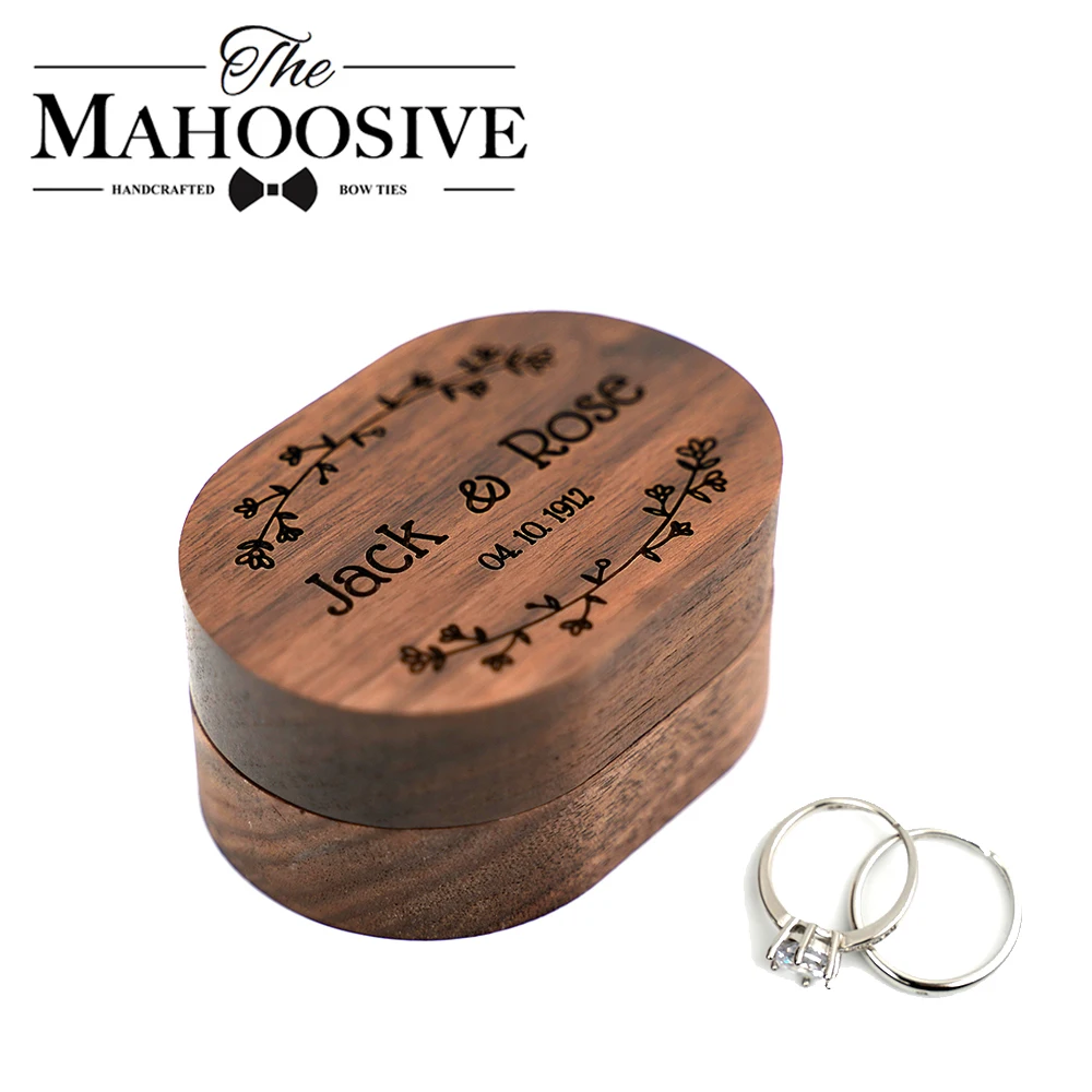 Personalized Rustic Wedding Ring Box Walnut Wooden Ring Holder Customized Engagement Proposal Storage