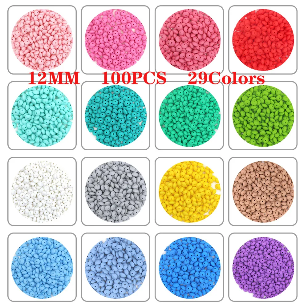 Kovict 100pcs Silicone Beads For Jewelry Making Lentil 12mm DIY Necklace Jewelry Bead Charms For Bracelet