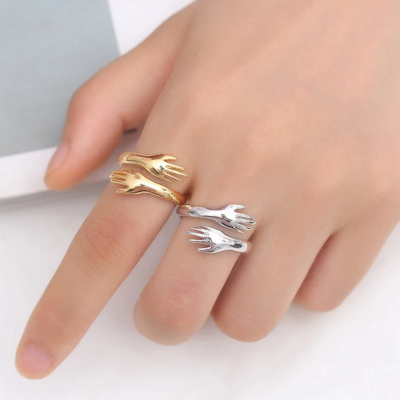 New Romantic Love Hug Rings Jewelry Creative Love Forever Open Finger Adjustable Hand Ring For Women Men Fashion Ring Jewelry