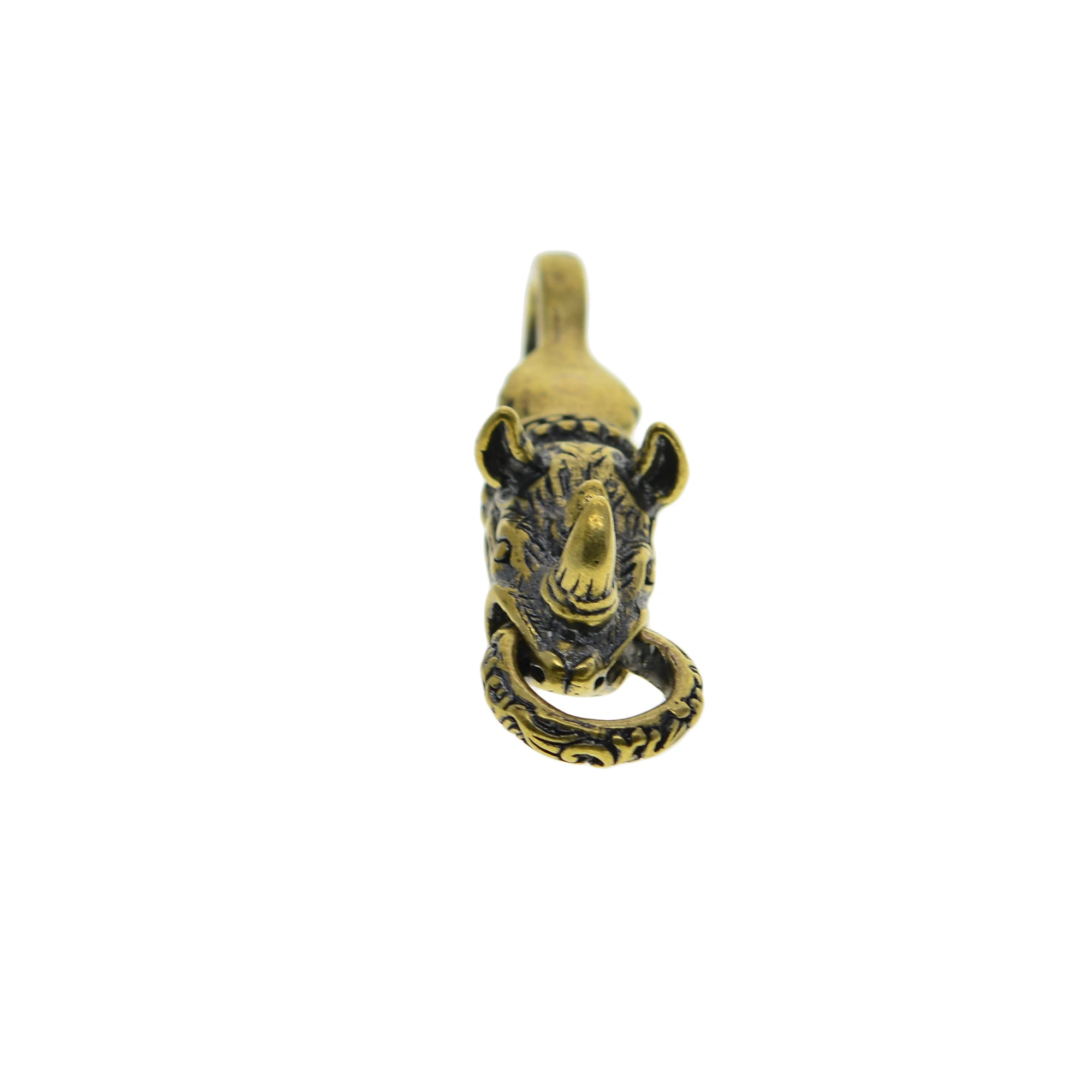 handmade Retro brass rhinoceros  connector for DIY Keychains wallet jean chains leather craft strap key rings Gift for family