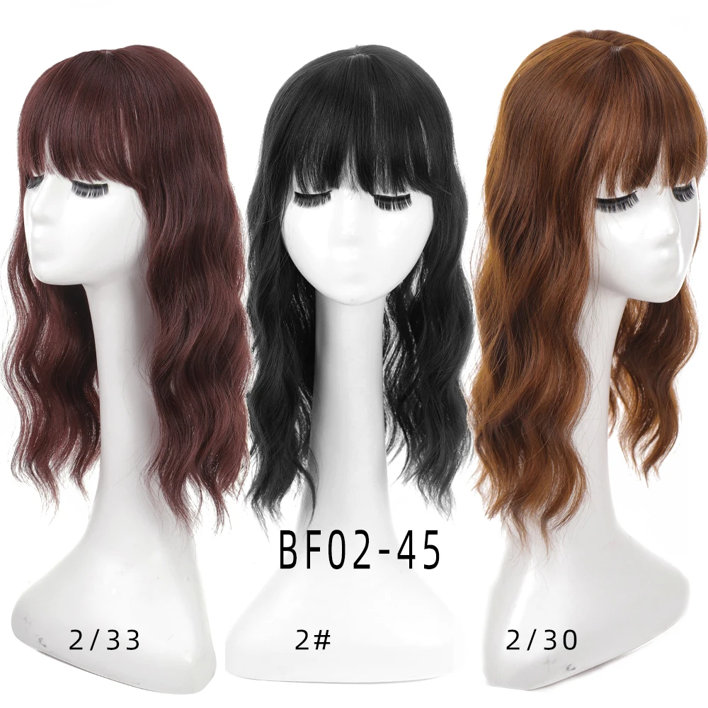 AOOSOO water Wave Women Synthetic Hair Topper Light One-piece Hair Extension with Bangs   Fiber 3 Clip-in Hairpieces