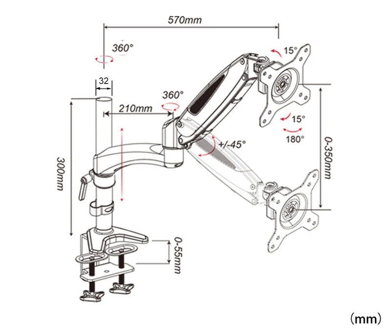 DL-GST112 Desktop17-27" grommet clamp base LCD LED Monitor Holder Arm Gas Spring Full Motion TV Mount Loading 5-16Kgs