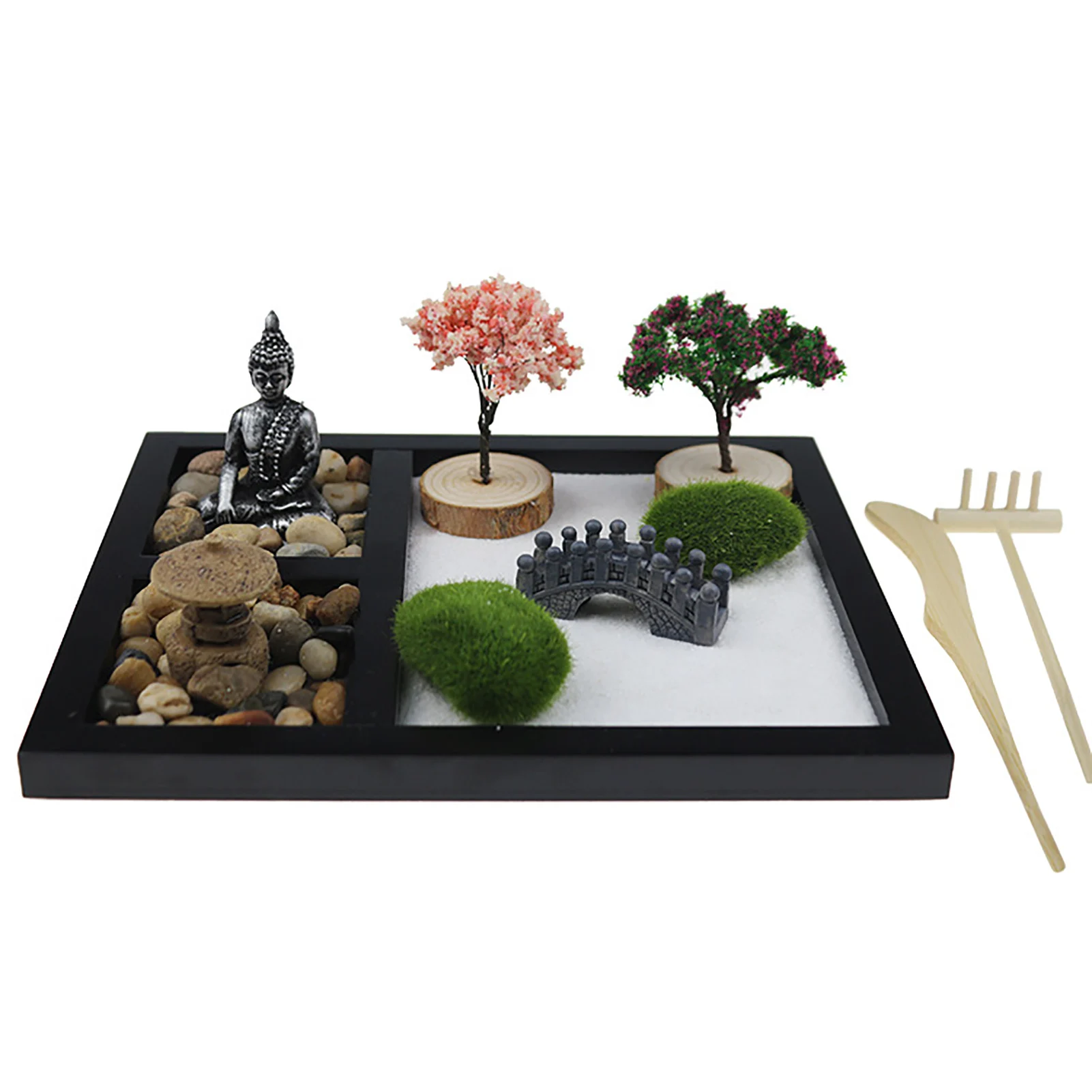 Japanese Zen Sand Garden Mini Miniature Zen Sand Table Kit Home Office Tabletop Decor For Concentration Relaxation Meditation