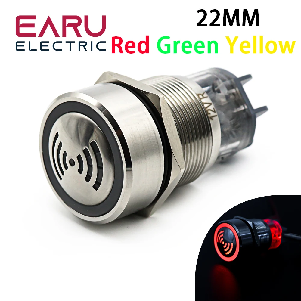 22mm IP67 Ultrashort Flash LED Alarm Indicator Light Signal Lamp Flashmetal Buzzer 12V 24V 220V Intermittent sound Waterproor