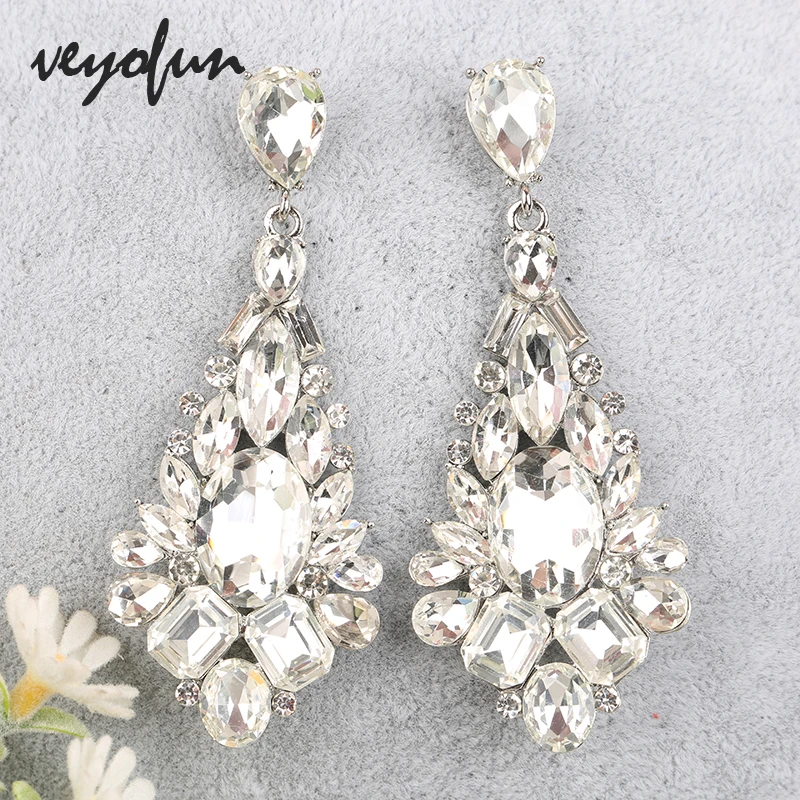 Veyofun Classic Luxury Crystal Dangle Earrings Wedding Long Drop Earrings Fashion Jewelry for Women New 2020