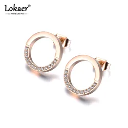 Lokaer Trendy Stainless Steel Pave Setting CZ Crystal Circle Wedding Earrings For Women Gold Plated Anniversary Jewelry E19076
