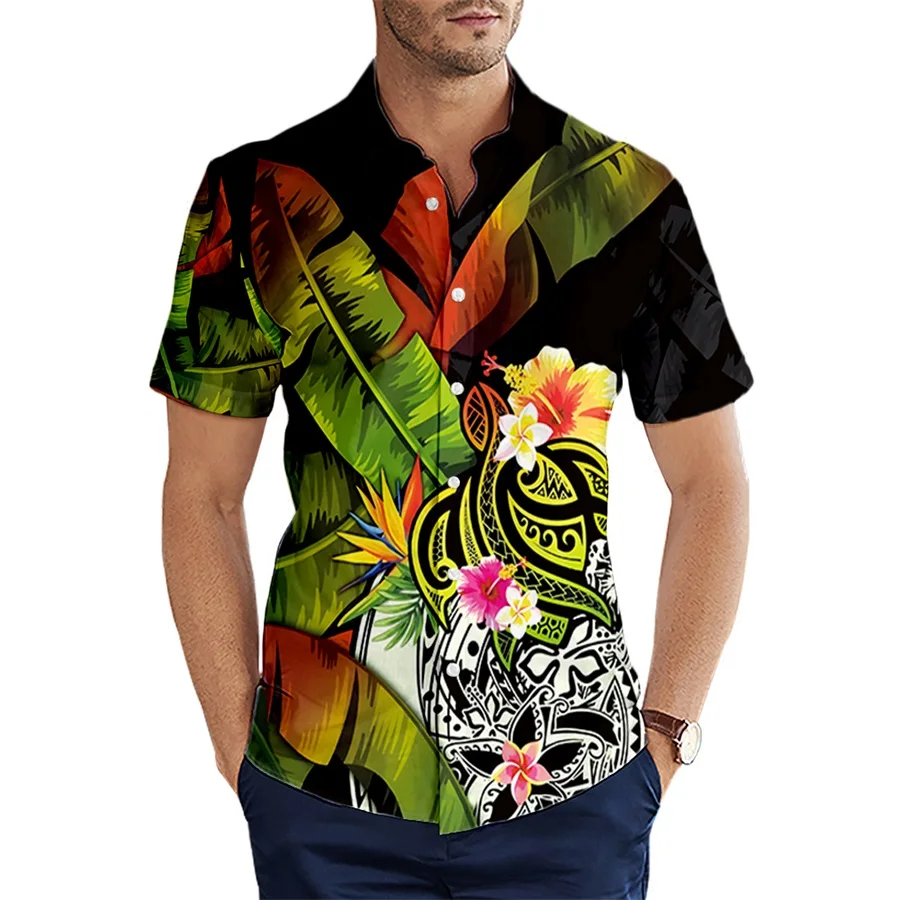 

2021 Summer Short sleeve Shirts Amazing Polynesian Tattoo Turtle 3D All Over Printed Hawaiian Shirt Mens Casual Beach Shirt