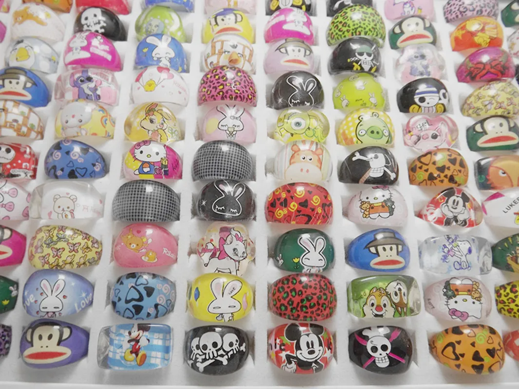 Wholesale 100 pcs fashion Resin Kids /Children\'s mixed style ring party Gift Rings