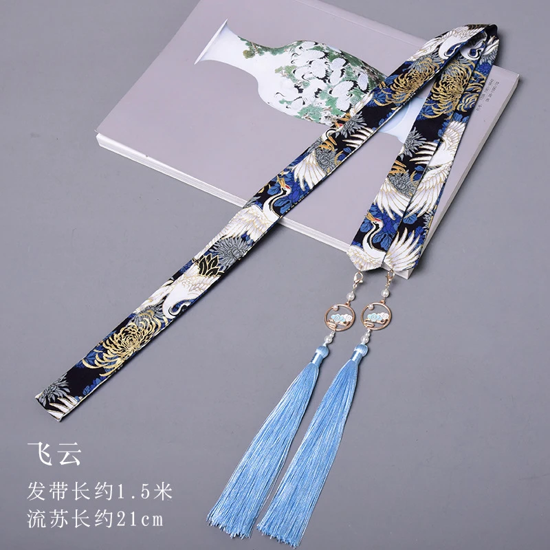 The Chinese Style Ribbon Embroidery Accessories Unisex Wiping Forehead Fringed Hair Rope Hair Jewelry Printed Headband Ribbon