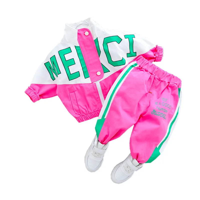 Spring Autumn Children Patchwork Casual Clothes Boys Baby Girls Fashion Jacket Pants 2Pcs/Sets Infants Novelty Letter Tracksuit