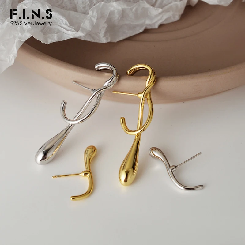 

F.I.N.S Exaggerated Abstract S925 Sterling Silver Stud Earrings INS Style Asymmetrical Earrings Fashion Jewelry Prevent Allergy