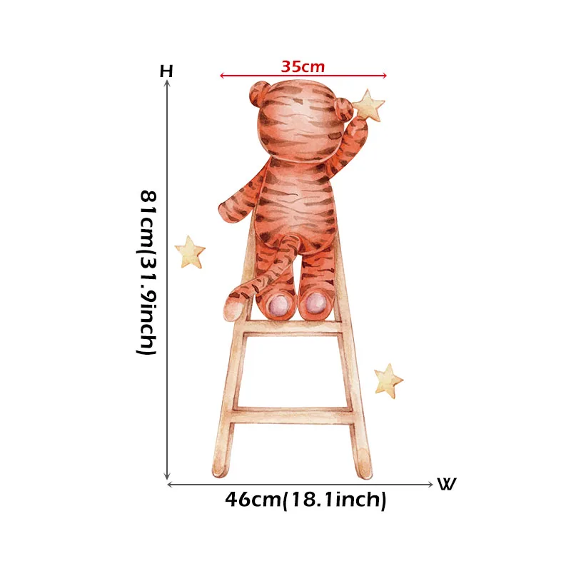 Hand Drawn Tiger Climbing the ladder Catch the Stars Wall Stickers for Kids Room Baby Nursery Room Living Room Wall Decals Decor