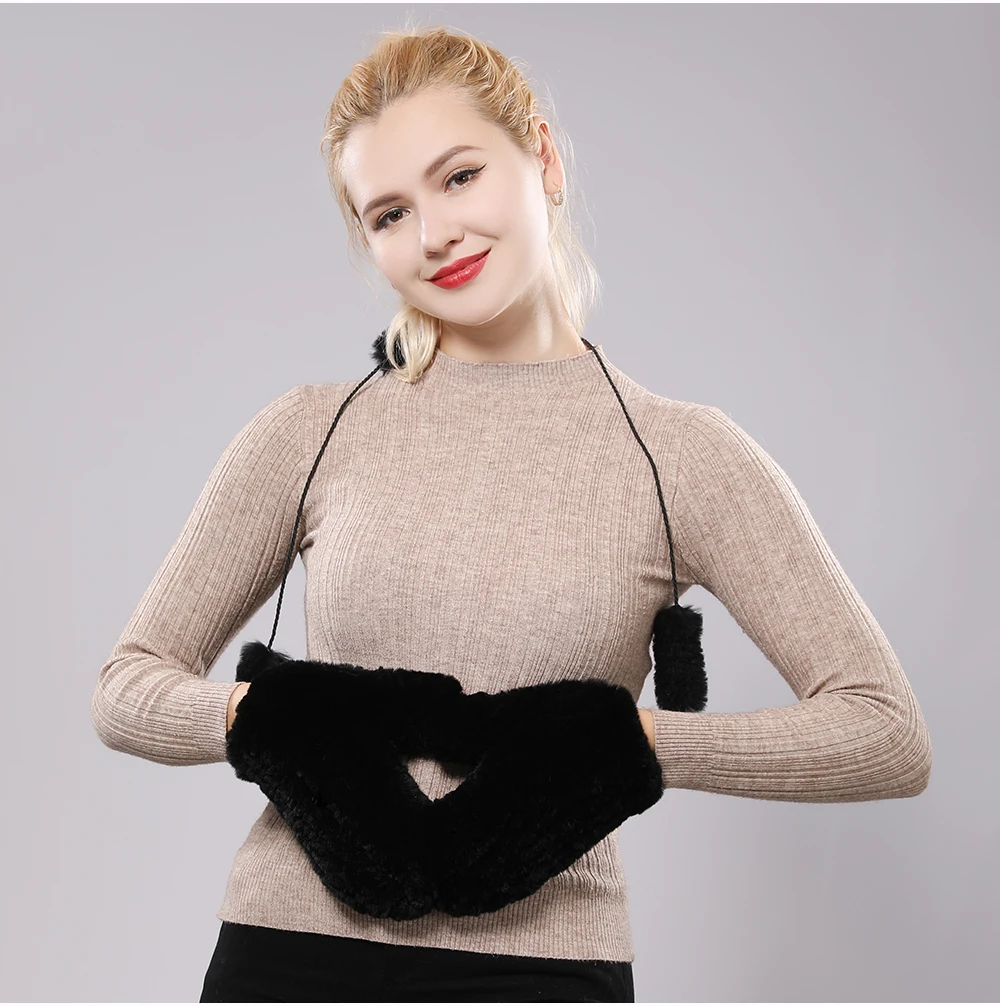 Women's Winter Warm Real Rex Rabbit Fur Gloves Good Elastic Ladies Fur Mittens Girls Outdoor Warm Natural Rex Rabbit Fur Mittens