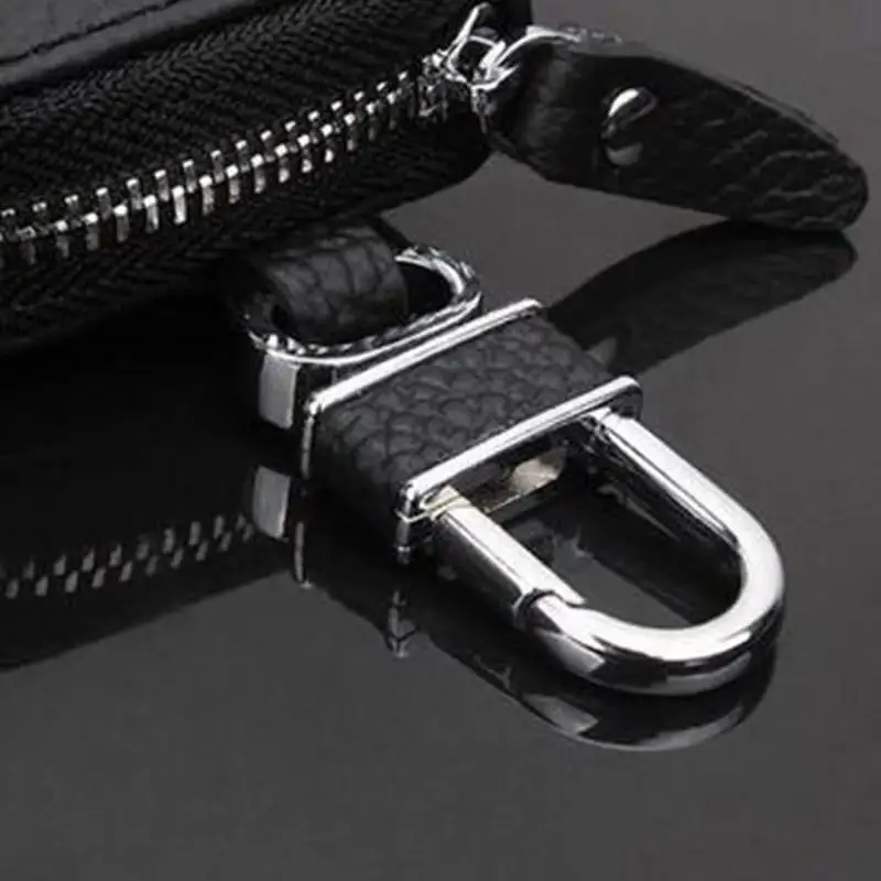 Universal leather men's key wallet short leather ID card bag zipper multi-function car key chain wallet