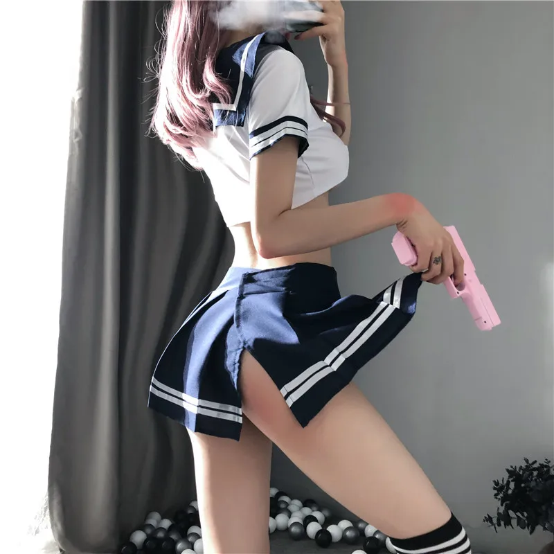 NEW School Girl Japanese Plus Size XL Costumes Women Sexy Cosplay Lingerie Student Uniform With Miniskirt Cheerleader Outfit