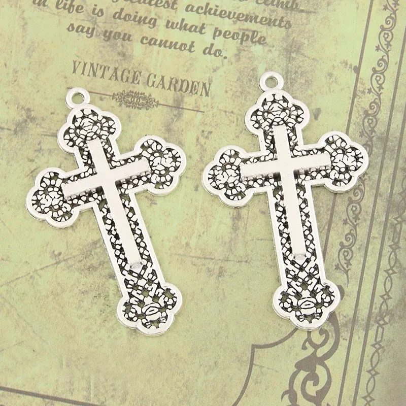 8pcs Silver Color 54x33mm Christian Cross Charms Church Prayer Pendant For DIY Handmade Punk Jewelry Making Accessorie