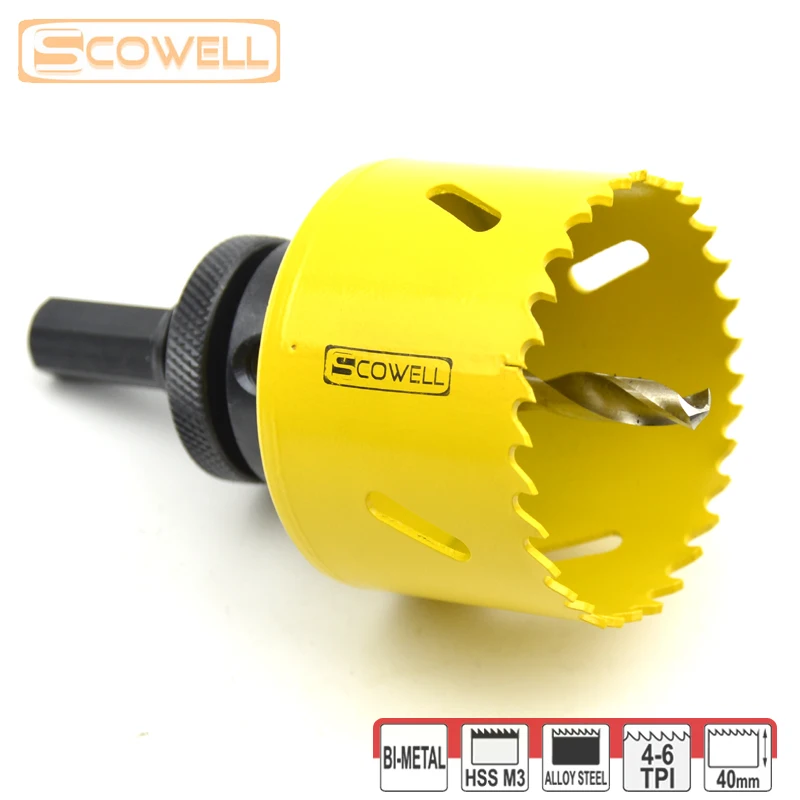 SCOWELL-Cortador bimetálico com mandril para metal e madeira, Círculo de corte de furos, Lâminas de serra, A2, A4, 14mm a 92mm