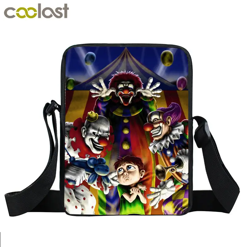 Horror zło Clown Messneger torba kobiety torebka Student małe torby typu Crossbody dziewczyny Bookbag torba podróżna tornistry najlepszy prezent